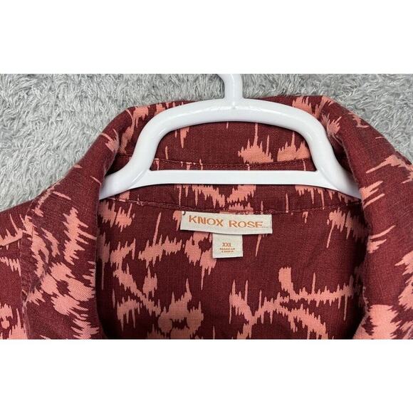 Knox Rose Boho Smocked Red Pink Aztec Floral Long Sleeve Top High Low XXL Button - Picture 4 of 12